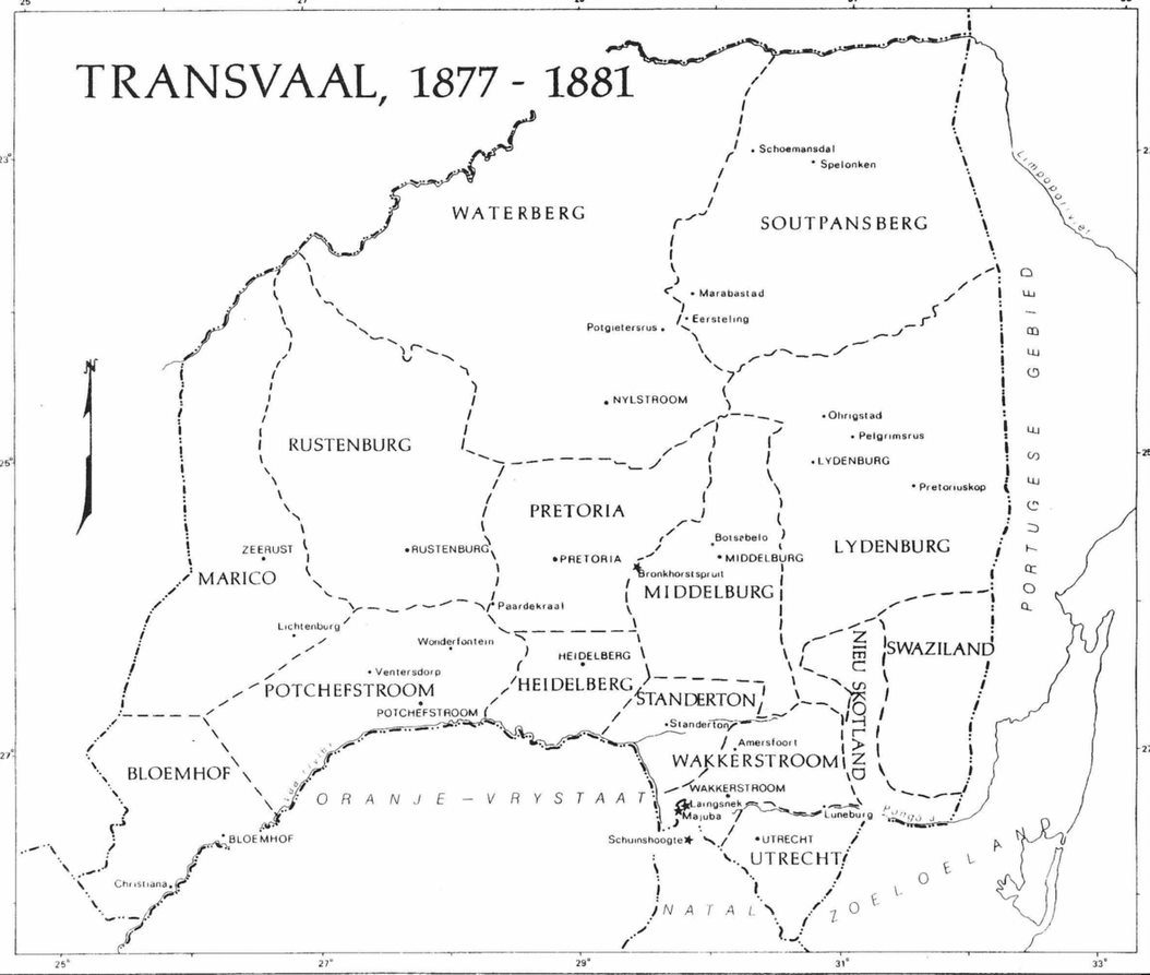 Kaart van Transvaal tydens Britse besetting 1