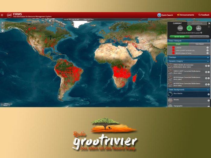 NASA FIRMS Verlig globale brandplekkeNASA FIRMS Verlig globale brandplekke